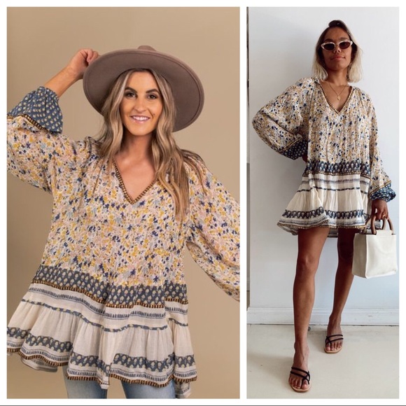 FREE PEOPLE BOHO FLOWY TUNIC SWING MINI DRESS A2C - Picture 4 of 16